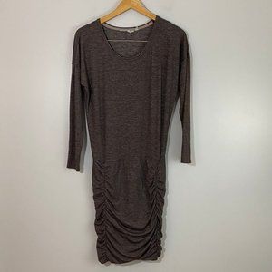 Athleta Brown Knit Drop-Waist Dress with Ruched Skirt